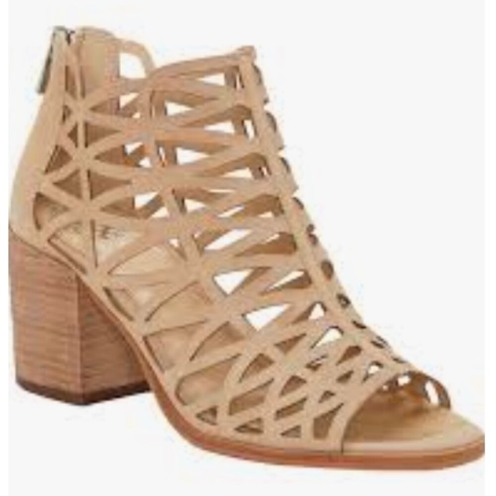 Vince Camuto Cut-Out Bootie Beige Sandals. 3" Block Heel. Size: 10. Gently Used.